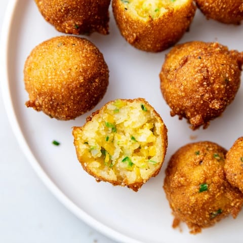 These perfect hushpuppies show off their beautifully fried, savory, and golden exterior.