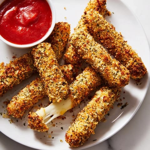 Melted cheese pull from a freshly fried mozzarella stick, a delicious appetizer to share with friends.