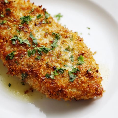 Tender Roasted Garlic Parmesan Chicken, garnished with fresh parsley, paired alongside a crisp green salad for a colorful weeknight dinner platter.