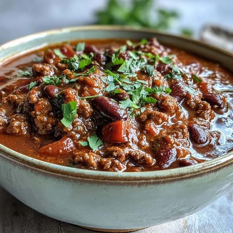 A close-up spoon lift of Slow Cooker Chili, showcasing tender meat and beans, with shredded cheese and sour cream garnish.