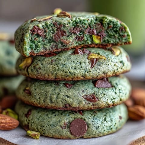 Festive St. Patrick's Day pistachio pudding cookies with soft, chewy centers and a naturally green hue.
