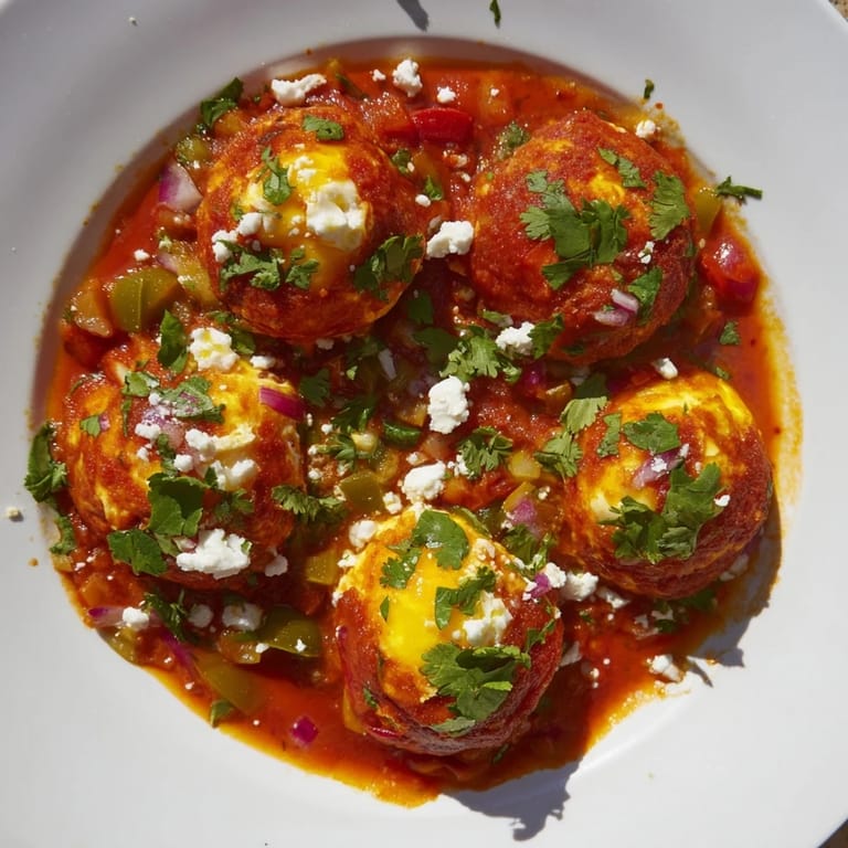 A bubbling skillet of delicious Shakshuka, a Middle Eastern egg dish, served with warm bread.