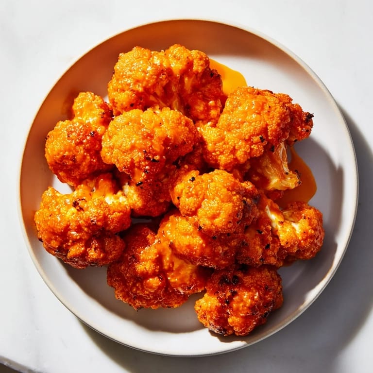 These crispy Buffalo Cauliflower Wings are served with cool celery sticks and creamy ranch dressing.