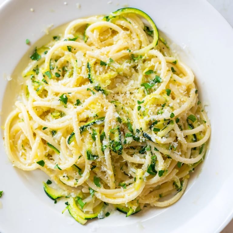 A close-up view shows steam rising from Lemon Zucchini Pasta, highlighting golden Parmesan shavings and a vibrant lemon wedge beside a colorful serving.  