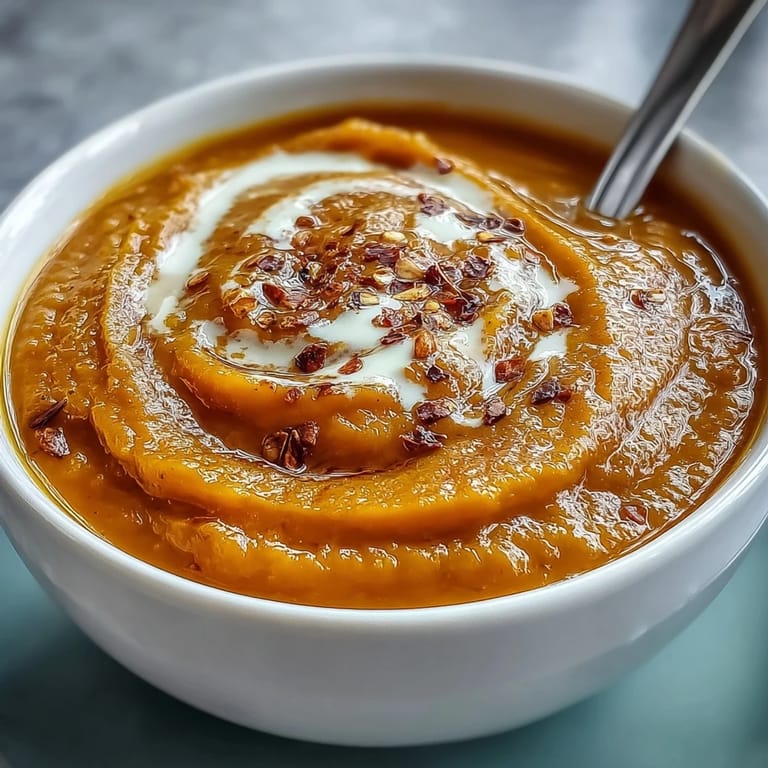 Smooth and creamy Butternut Squash and Apple Soup served with crusty bread on a wooden table.