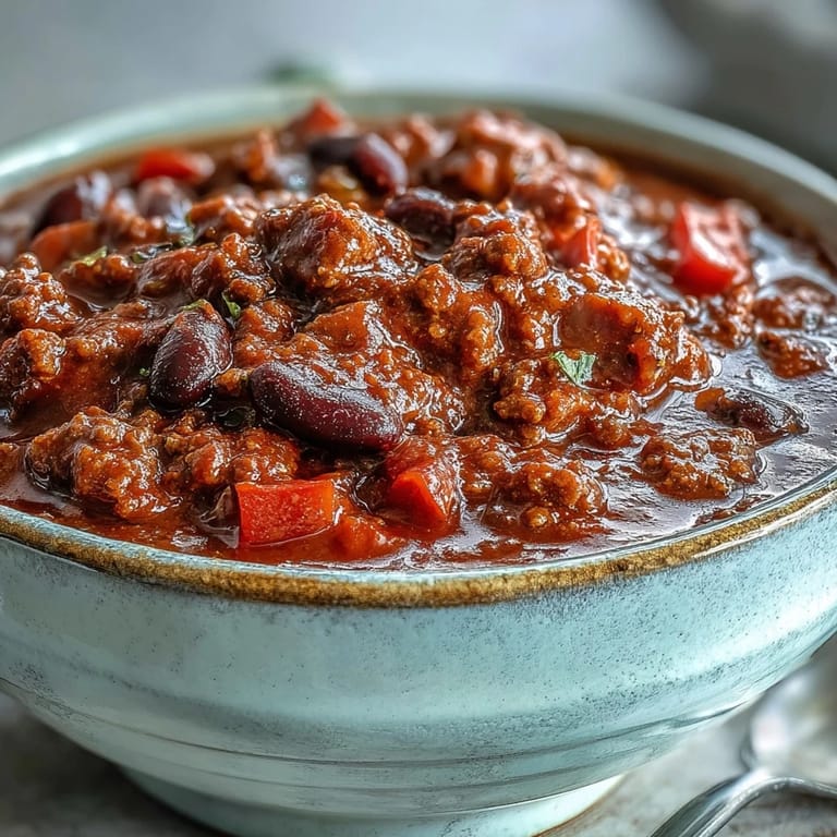 Family-style bowl of hearty Slow Cooker Chili, served alongside warm cornbread and fresh cilantro for a cozy dinner.