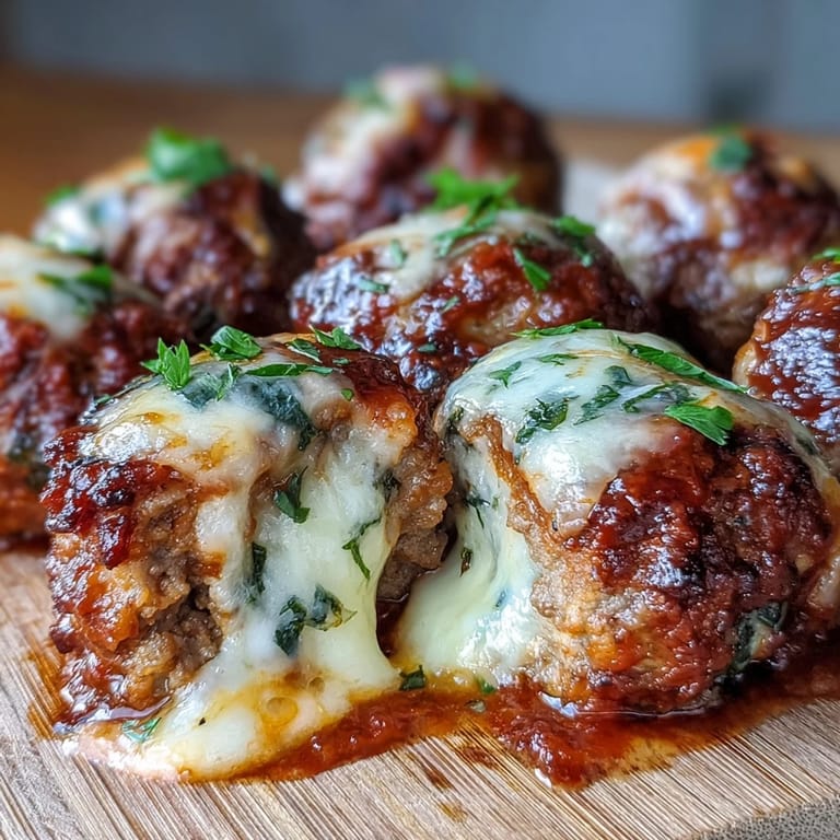 Perfectly cooked Cheesy, Garlicky Meatballs With Marinara served over gluten-free spaghetti for a hearty meal.