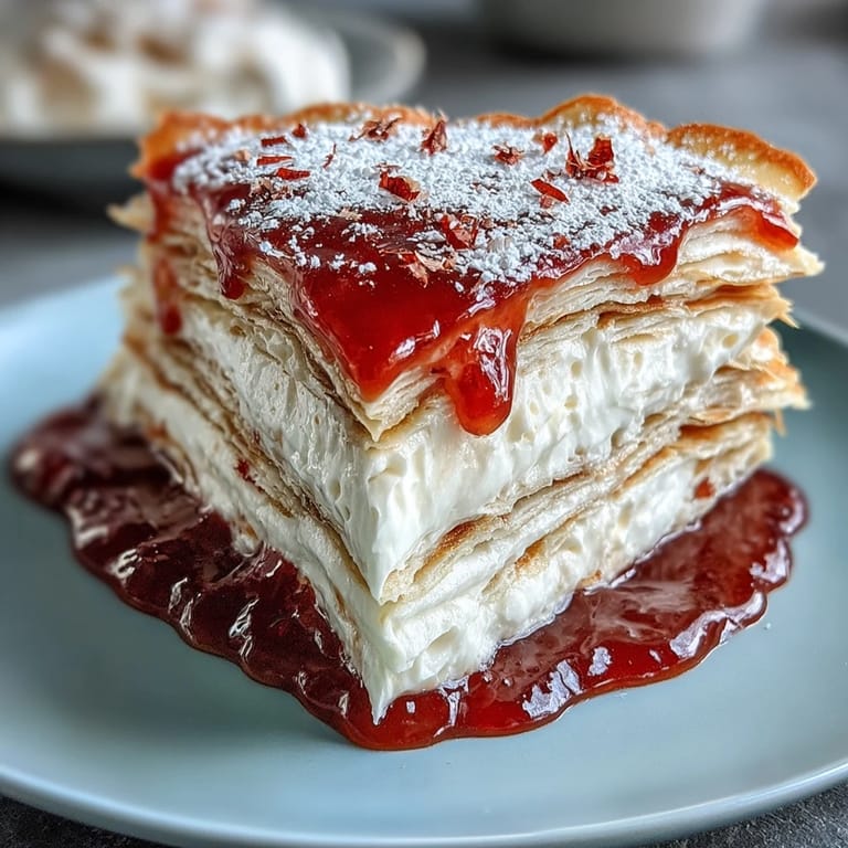 A close-up shows smooth layers of Blood Orange Curd Crêpe Cake, with a bright slice on a plate next to a glass of sparkling Moscato.