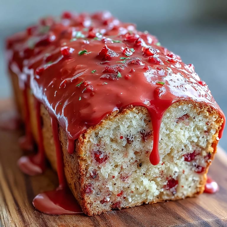 Colorful slice of Blood Orange Loaf Cake with marzipan, served with tea on a sunny brunch table.