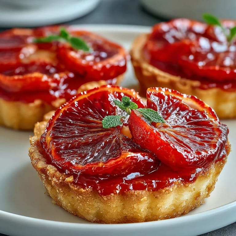 Colorful Blood Orange Tarts served with a glass of sparkling rosé, perfect for a French-inspired dessert.