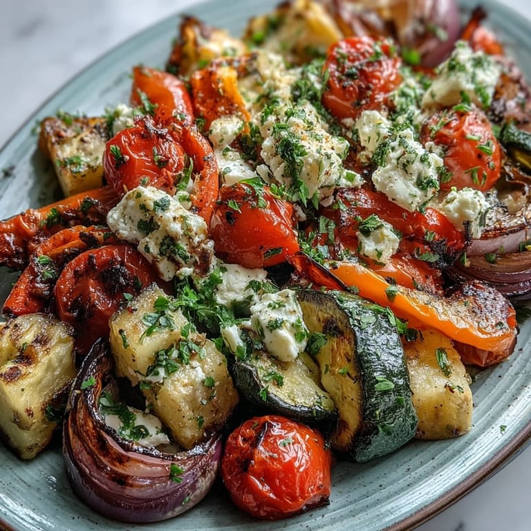 Roasted Mediterranean Greek vegetables paired with warm pita bread and Kalamata olives, a vibrant Mediterranean side dish.
