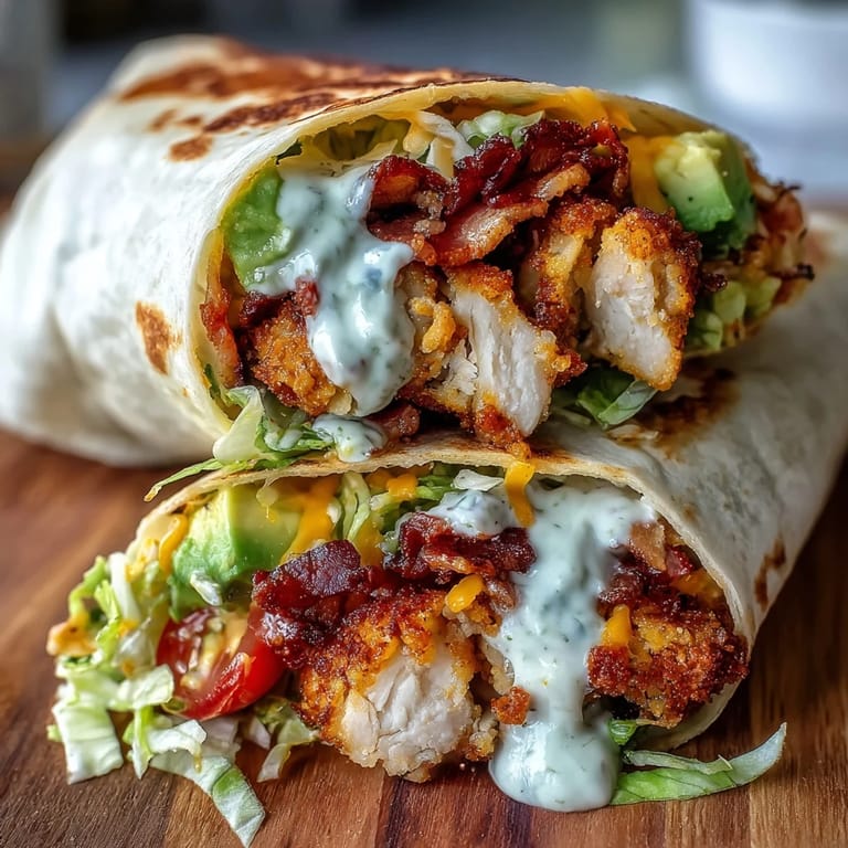 Sizzling Crispy Chicken Bacon Wrap sizzling in a skillet, with melted cheddar cheese and golden tortilla edges for a hearty lunch.