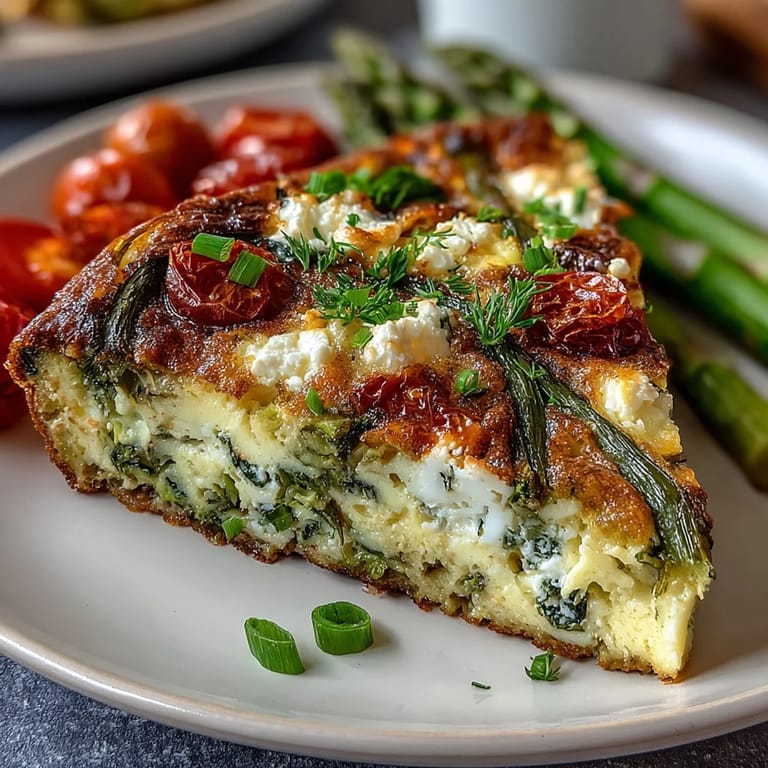 Protein-packed spring frittata loaded with seasonal veggies and feta, ideal for brunch or a healthy lunch.