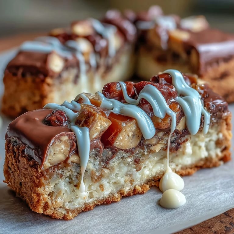 Festive graduation cookie bars with vibrant candy colors, chocolate chips, and decadent white chocolate drizzle, perfect for parties.