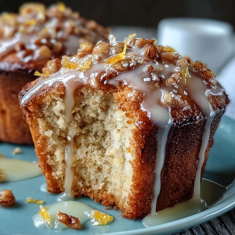 Golden lemon muffins topped with sweet glaze, speckled with poppy seeds, and bursting with citrus aroma for a delightful spring treat.