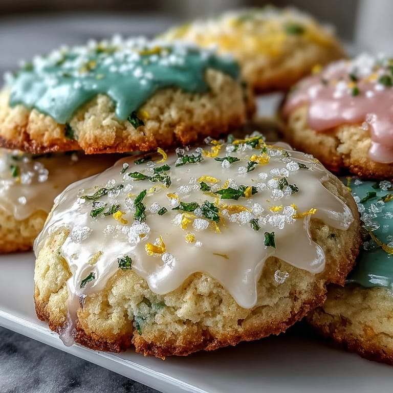 Bright citrus cookies decorated with delicate pastel glaze, offering a refreshing springtime dessert.