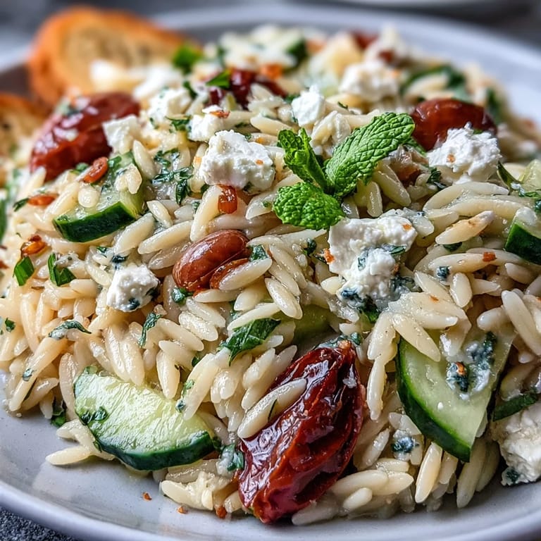 Creamy feta and crisp cucumber combine with tender orzo in this refreshing lemon-dressed salad, perfect for summer gatherings.  