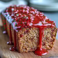Freshly baked Blood Orange Loaf Cake with poppy seeds and marzipan, sliced on a rustic wooden board.
