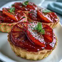 Crisp, golden Blood Orange Tarts filled with vanilla custard and topped with glossy citrus slices.