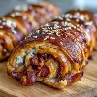 Golden puff pastry-wrapped cocktail sausages served with tangy mustard dip, perfect for game day snacking and parties.