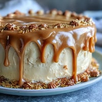Gold drip graduation sheet cake with mortarboard topper, elegantly decorated for a celebratory dessert centerpiece.