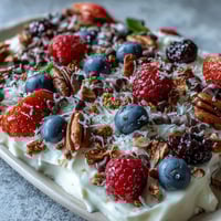 Frozen Yogurt Bark with Berries and Granola, a vibrant frozen treat layered with creamy yogurt, fresh berries, and crunchy granola.